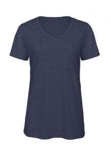 B&C BC058 - T-shirt med V-ringning, tri-blandning för kvinnor Heather Navy