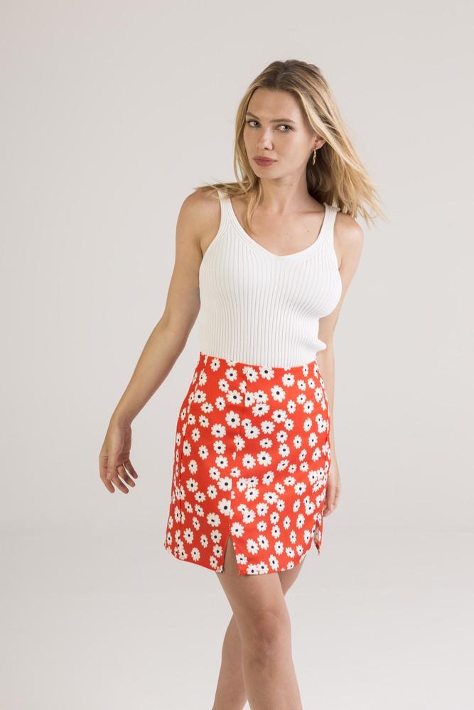 Straight skirt with daisy print